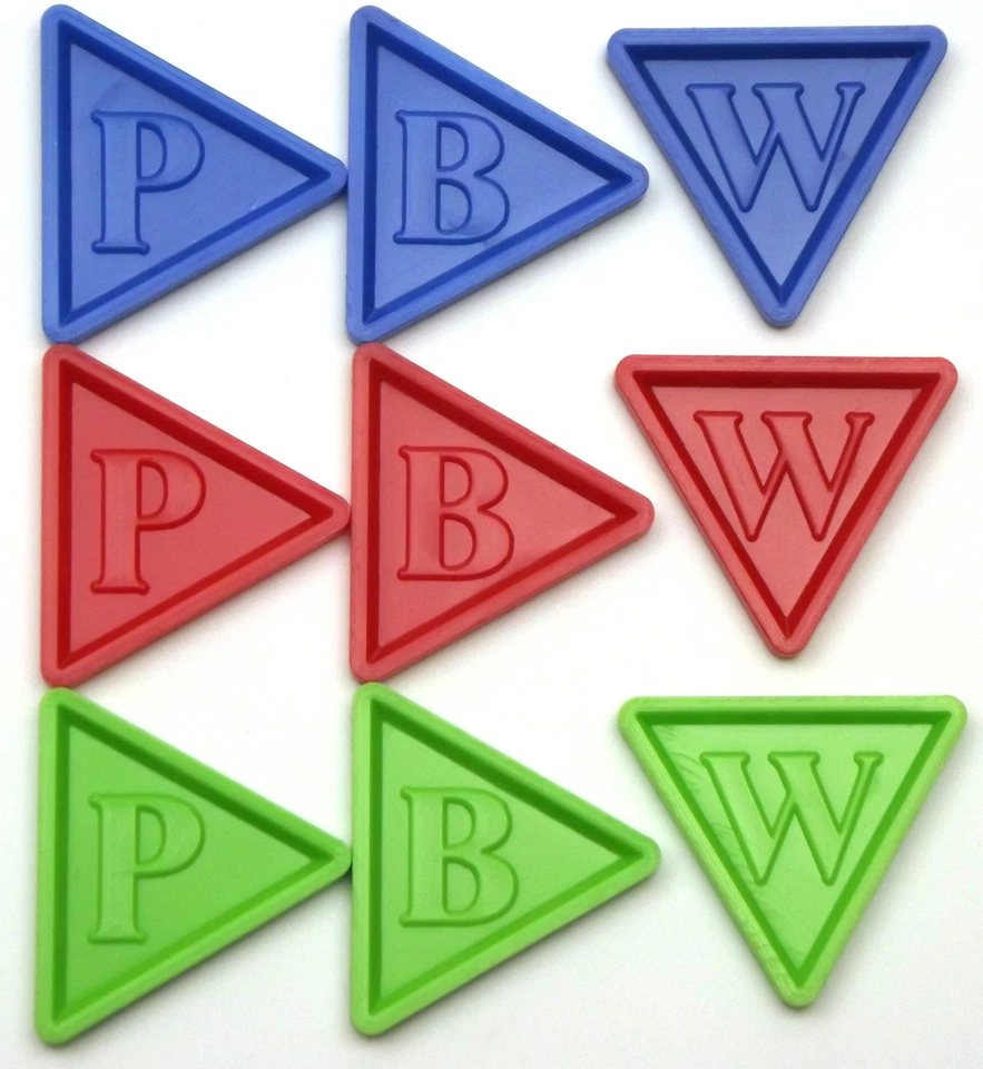 Pfand-, Bier-, Wertmarken in Dreiecksform mit Gravur -P- -B- -W- | 500er Pack