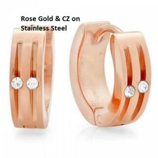 Boucles D'Oreilles Créoles or Rose Acier Inoxydable Cz Huggies Transparent Rond