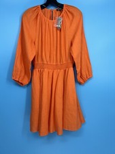 NWT J.Crew Palermo Orange Smocked-Waist Mini Dress Linen Size: S BP855 Org.$138