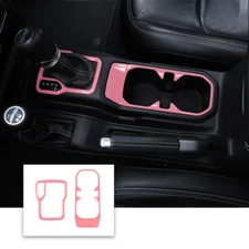 2pcs Gear Shift Panel Water Cup Holder Cover Trim For Jeep Wrangler JL 18+ Pink