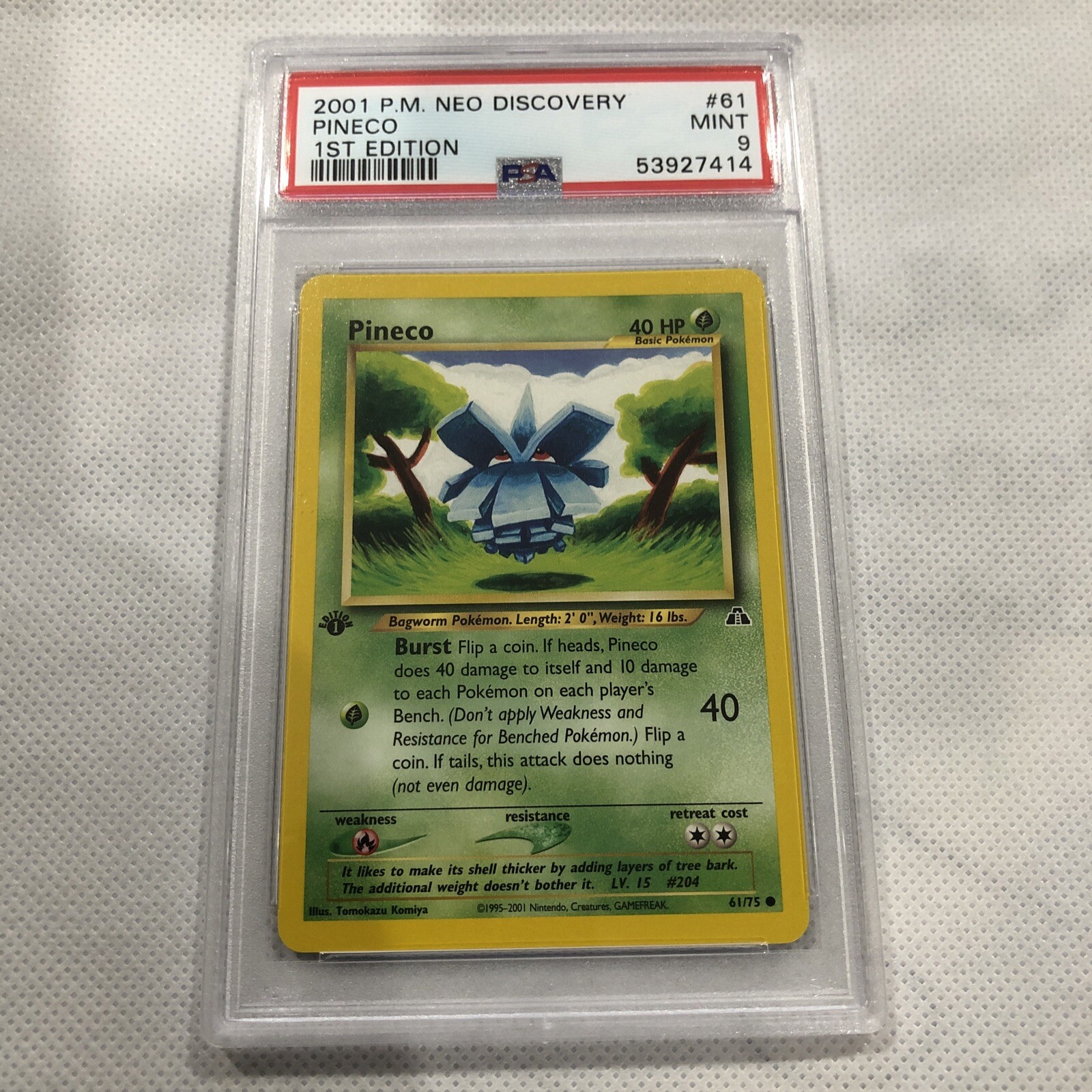 2001 Pokemon Neo Discovery 1st Edition Pineco #61 PSA 9