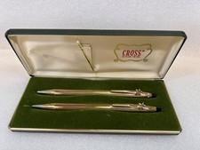 Vintage CROSS 10k Gold Filled Advertisement Rhinestone Ballpoint Pen Pencil Set