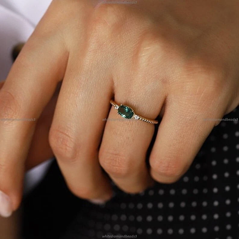 Gift For Her 14k Gold Emerald Diamond Minimalist Promise Wedding