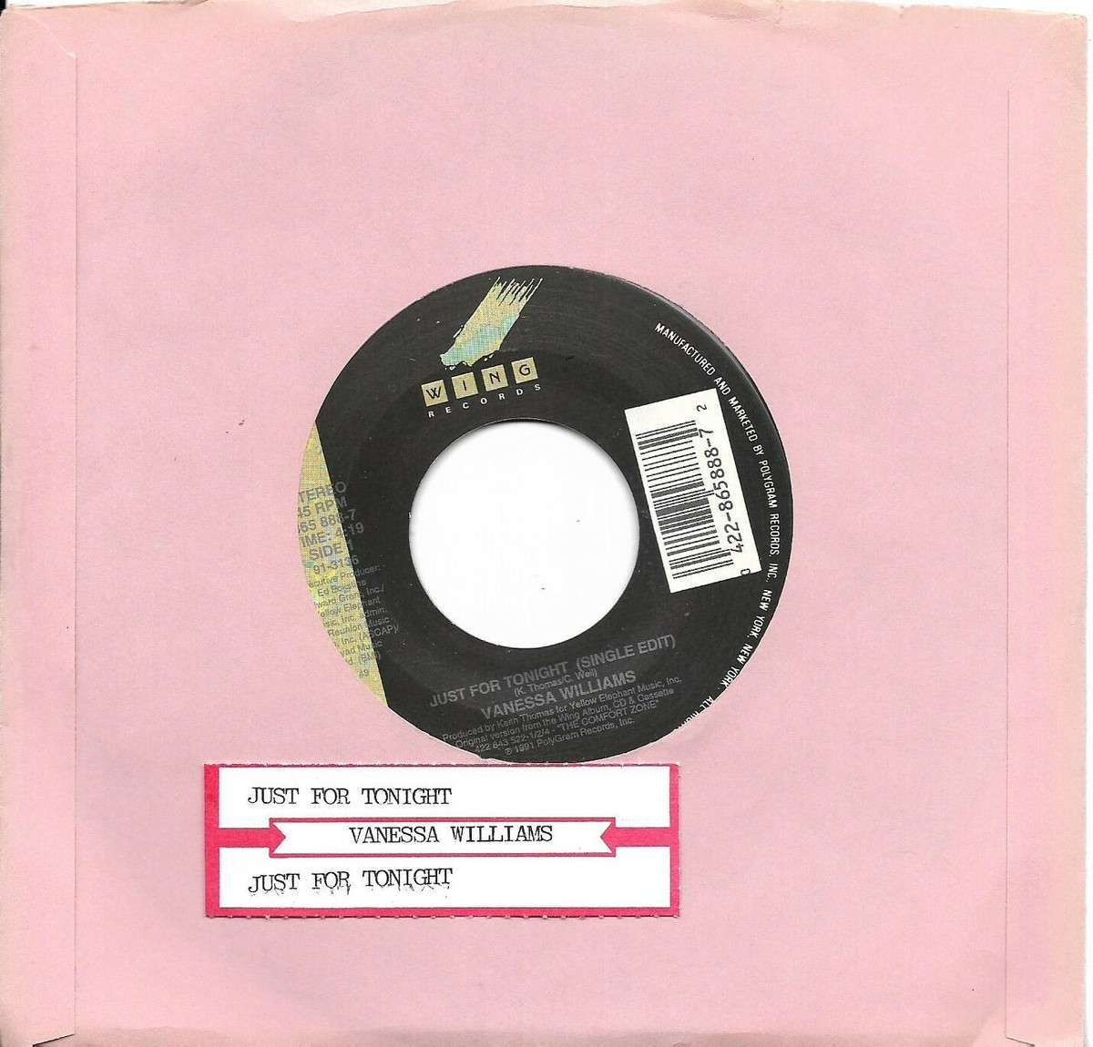 WILLIAMS, Vanessa (Just For Tonight) Wing 865 888-7 = MINT RECORD
