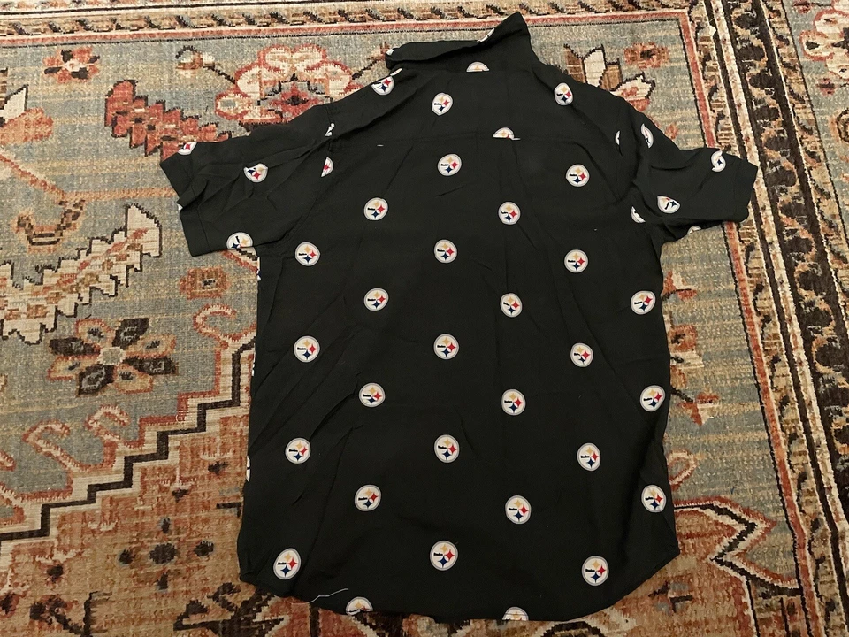 Camisa de hombre NFL Steelers vintage manga corta abotonada estampado por todas partes talla grande Foto 4 de 4