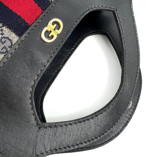 Vintage Gucci Sherry Line Hand Bag GG PVC Leather Navy Authentic - Picture 16 of 24