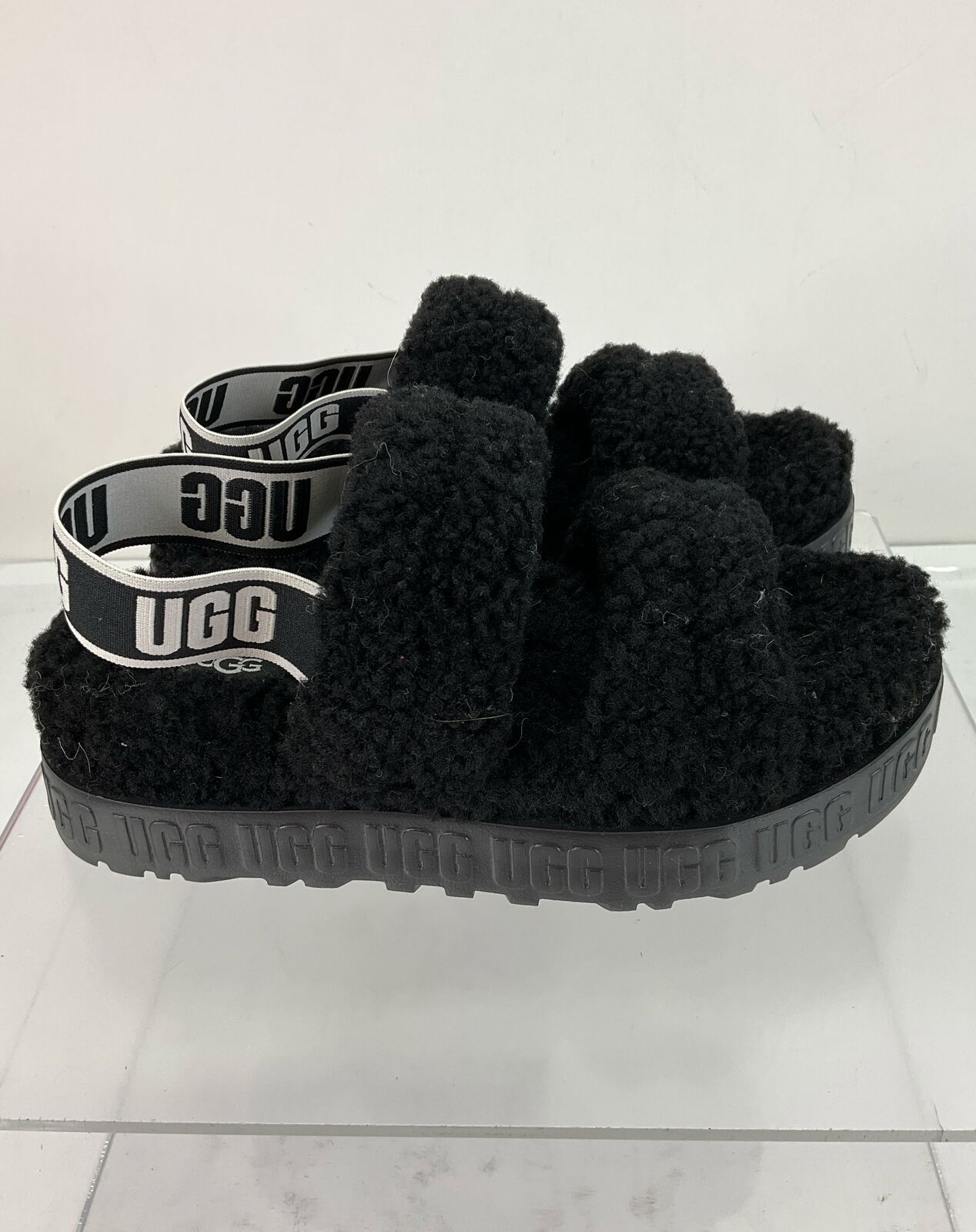 UGG Fluffita Black Curly Sheepskin Fur Flatform S… - image 2