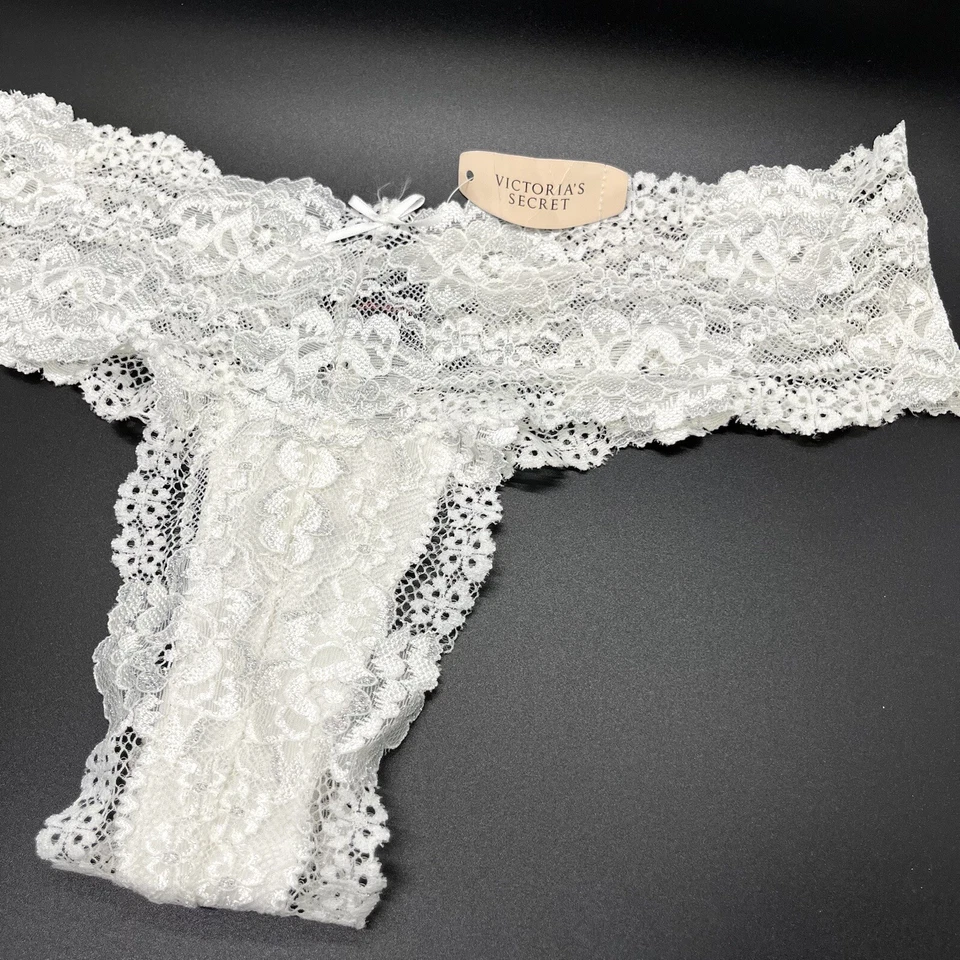 Vtg 2007 NEW Victoria's Secret Large Sexy Little Things Thong Panty White Lace - Image 2 of 4