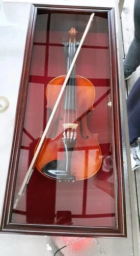Violin Display Case Ukulele Fiddle Mandolin Mahogany Wood Cabinet Wall Holder