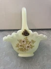 FENTON SATIN Glass Basket with Bouquet Hand Painted Artist Signed