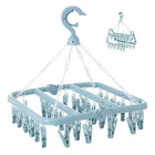 Rainfordhoma Clothes Drying Rack with 32 Clips, Foldable Hanging Light Blue