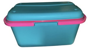Vtg Eagle Craftstor Craft Sew Tote Organizer W/Tray Teal Pink Retro USA