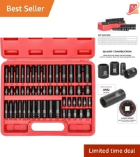 50 Piece Impact Socket Set Chrome Vanadium 1/4 Inch Deep Shallow SAE Metric