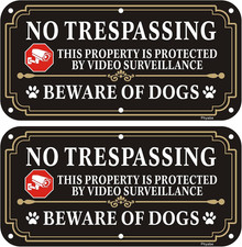 2 Pack Beware of Dog Sign, No Trespassing This Property Is Protected by Video Su
