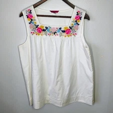 Joules Carlie Sleeveless Top Womens 12 White Floral Embroidered Boho Relaxed