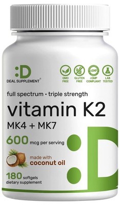 DEAL SUPPLEMENT Vitamin K2 Supplement 600mcg, 180 180 Count (Pack of 1)