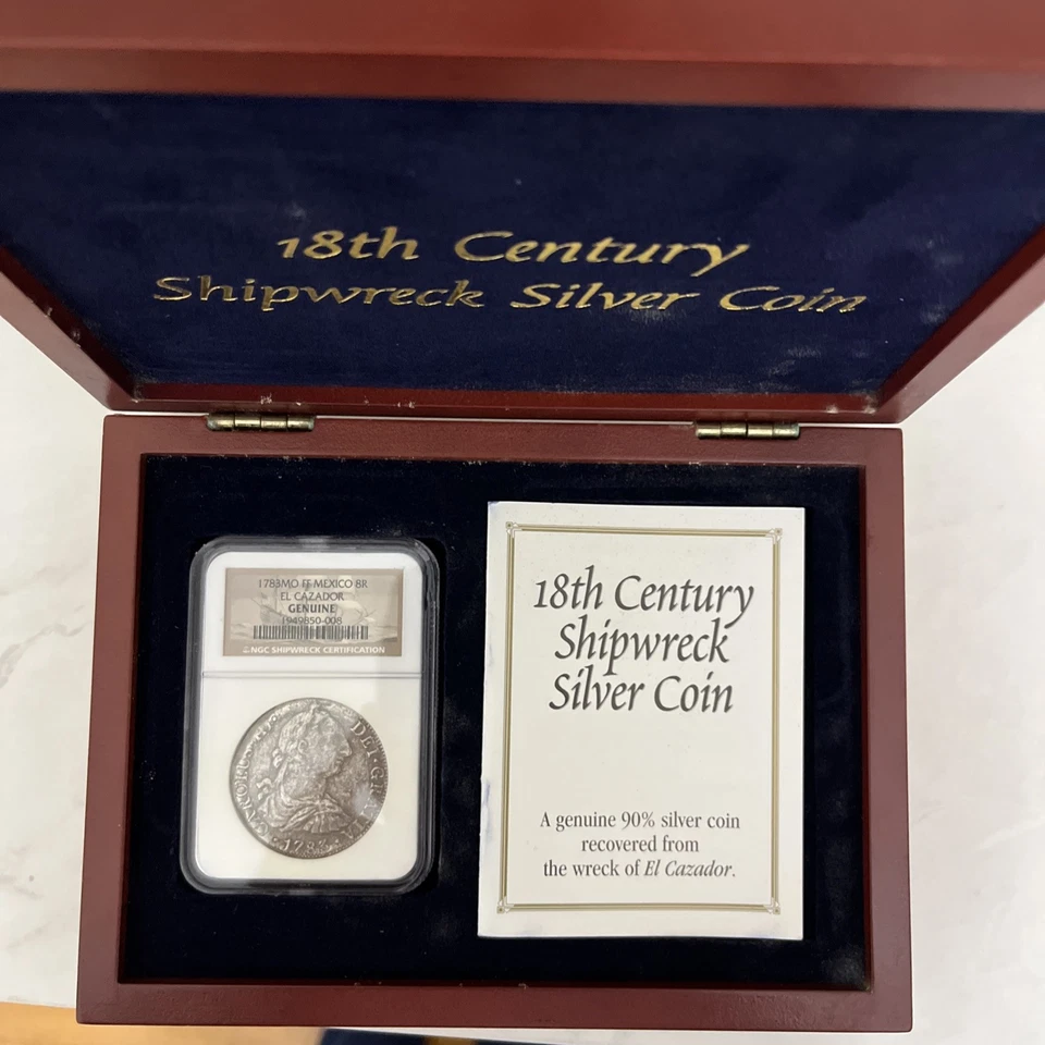 Monedas de plata naufragio 1781 MO FF México 8R El Cazador NGC Foto 2 de 4