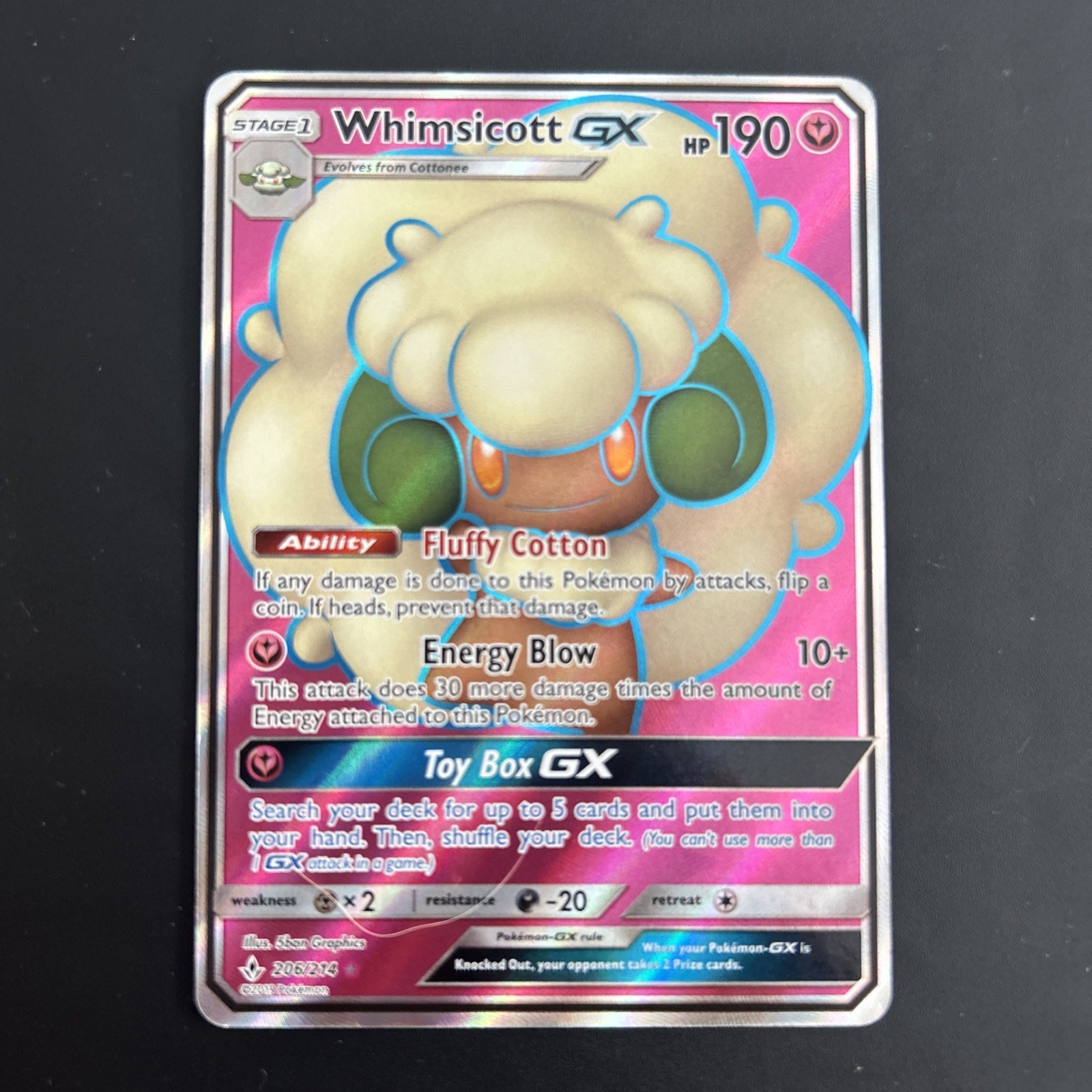 Pokémon TCG Whimsicott GX Unbroken Bonds 206/214 Holo Full Art Ultra Rare