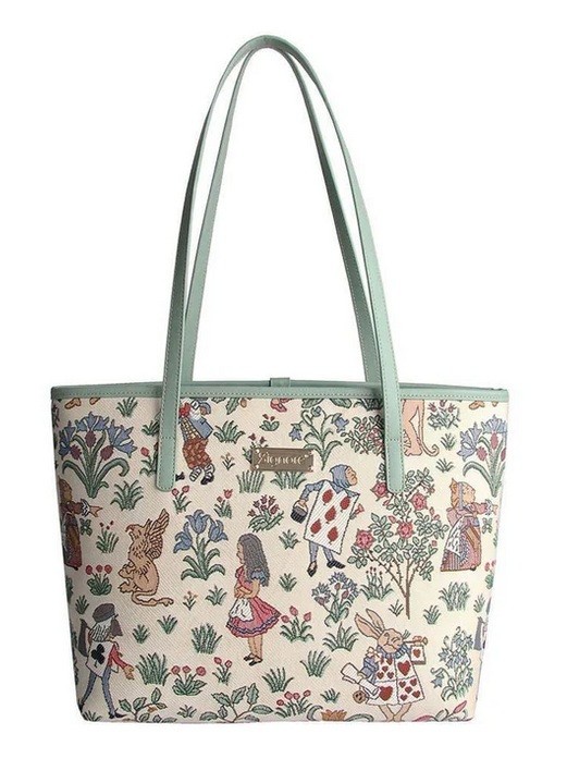 Signare Alice in Wonderland Tapestry Large College Tote Shoulder Grab Bag Cream