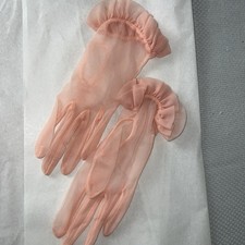 Vintage Sheer Pink Chiffon Gloves with Ruffles Child Sized 7 Inches