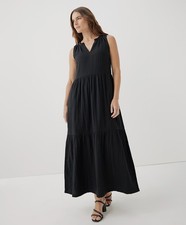 Pact Women's Black Small Coastal Double Gauze Ruffle Maxi Dress