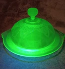 Large Vintage Green Depression Uranium Glass Butter Dish With Lid Uv Reactive