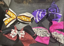 Lot of 4 Large Cheer Hair Bows Ponytail Holders Mixed Prints