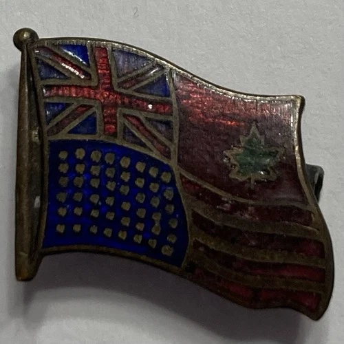 ORIGINAL WW1 era CANADA UNITED STATES CEF AEF ALLIES PIN BADGE MILITARY FLAGS
