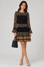 Michael Kors Georgette Dress Women XS  Paisley Gold Mettalic Floral  AA