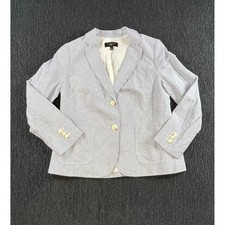 Talbots Petite Blue White Seersucker Linen Cotton Blend Blazer Jacket Sz 8P