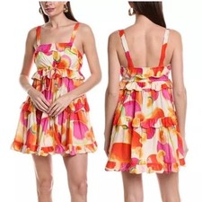 Farm Rio Cashew Juice Mini Dress Cotton Ruffle Tassel Tie Size Small