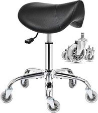 Saddle Stool with Wheels, Ergonomic Contoured Seat, Thick Cushioned PU Leather