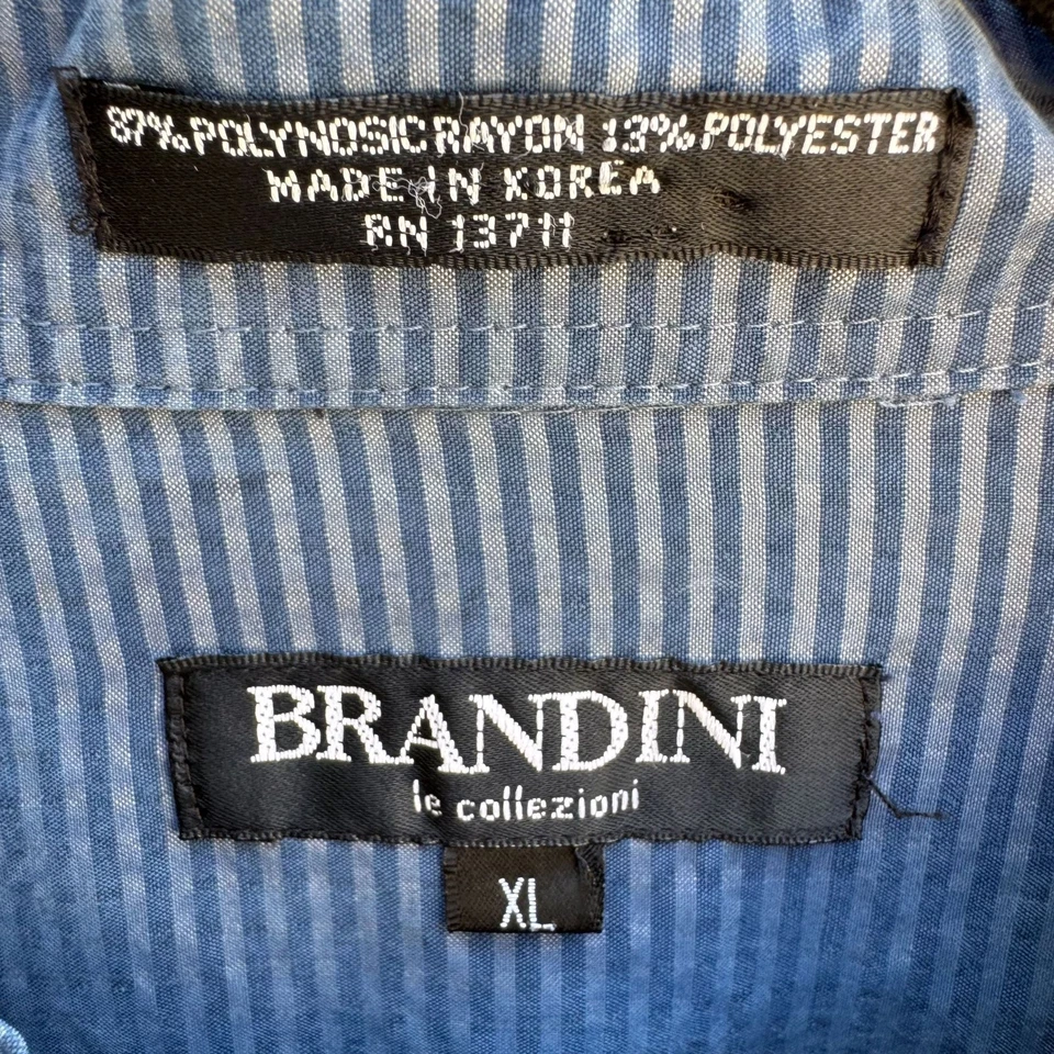 Camisa con botones Brandini Le Collezioni azul a rayas cuello mandarín para hombre XL Foto 3 de 4