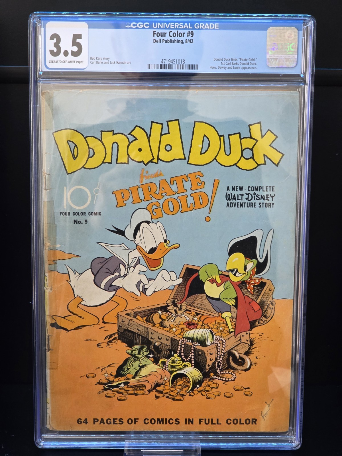 Four Color #9 CGC 3.5 VG- Dell Carl Barks 1942 Donald Duck finds Pirate Gold. 