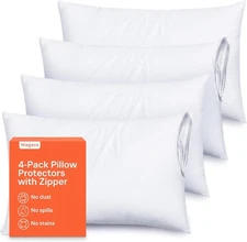 Ultra Soft Pillow Protectors with Zipper Standard (Pack of 4), White 