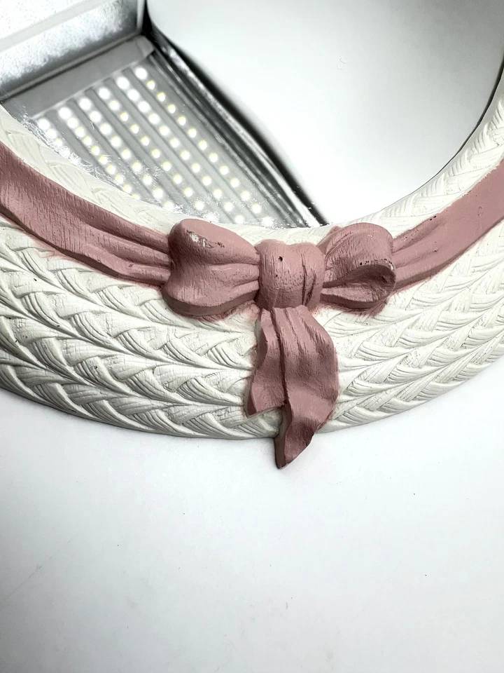 Vintage White Wicker Looking Plastic Oval Mirror with Pink Bow Girls Nursery - Image 4 of 4