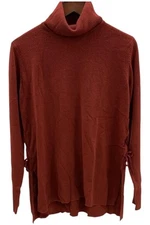 DG2 Women's Brushed Sweater Knit Blanket Stitch Turtleneck Top Wine