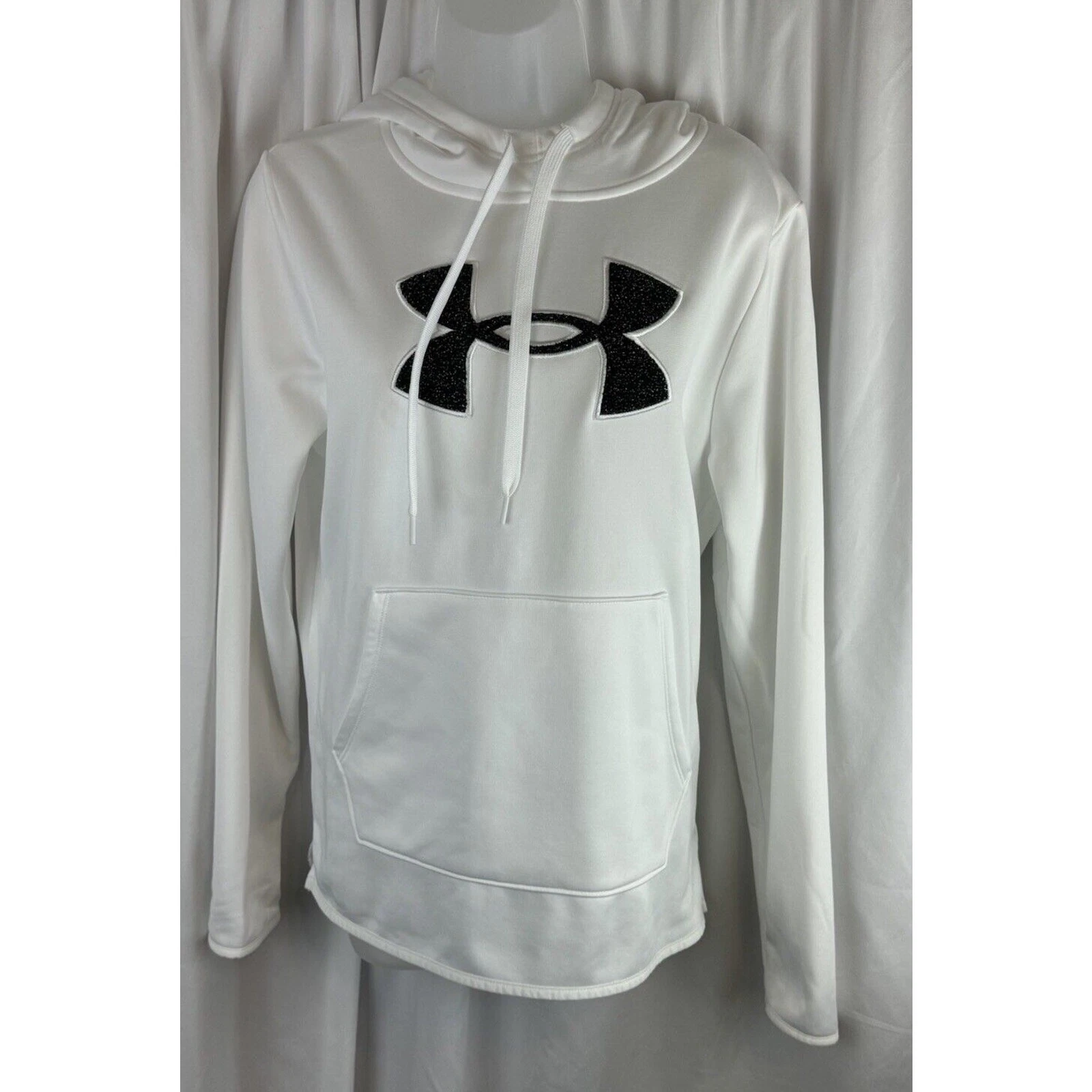 Under Armour Fleece Big Logo Chenille/Shine Hoodie, White & Black, Sz: L, 64-12