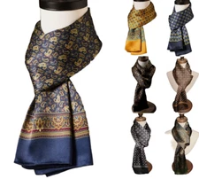100% Silk Scarf men women neckerchief Wrap Paisley plaid striped navy black MY2