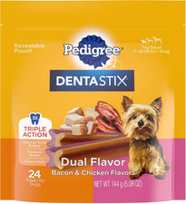 Pedigree Dentastix Dual Flavor Small Dog Dental Treats, Bacon Chicken, 5.08 oz