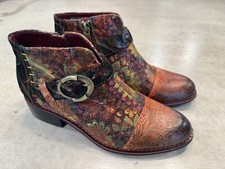 Spring Step L'Artiste Georgiana Red Floral Leather Ankle Boots Womans 37 US 6.5