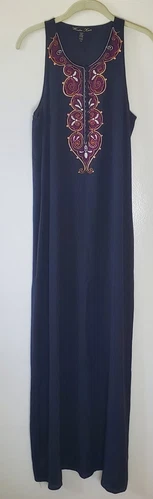 Winter Kate Maxi Dress Size M Black Sleeveless Embroidered Vintage Silk Luxury