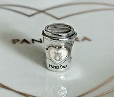 New Genuine Authentic Pandora Silver 'Take a Break' Coffee Cup Charm 797185EN160