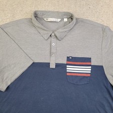 Travis Mathew Polo Shirt Mens XL Blue Gray Colorblock Short Sleeve Pocket Golf
