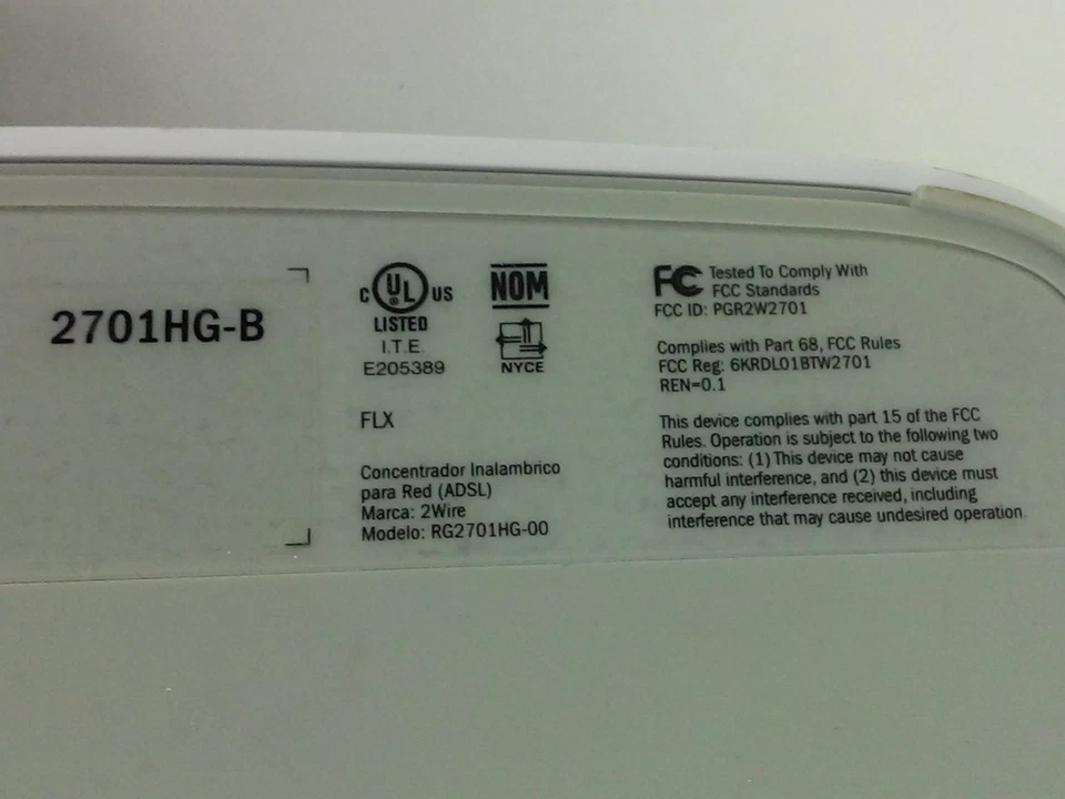 AT&T 2Wire 2701HG-B High Speed Internet DSL Wireless G Gateway Modem Router - Image 3 of 4
