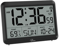 Atomic Wall Clock W Temperature, Humidity, Large Display, Battery Operated,Alarm