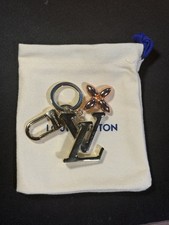 LOUIS VUITTON Monogram Logo Gold Plated Metal Charm Keychain Keyring w/Box