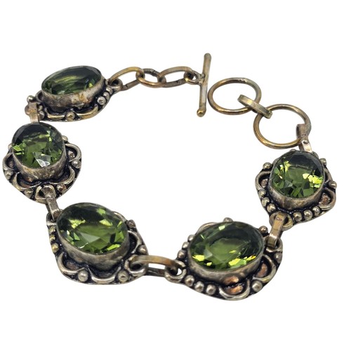 Grüner Peridot Edelstein Handarbeit 925 Sterlingsilber Schmuck Armband Größe 7-8"