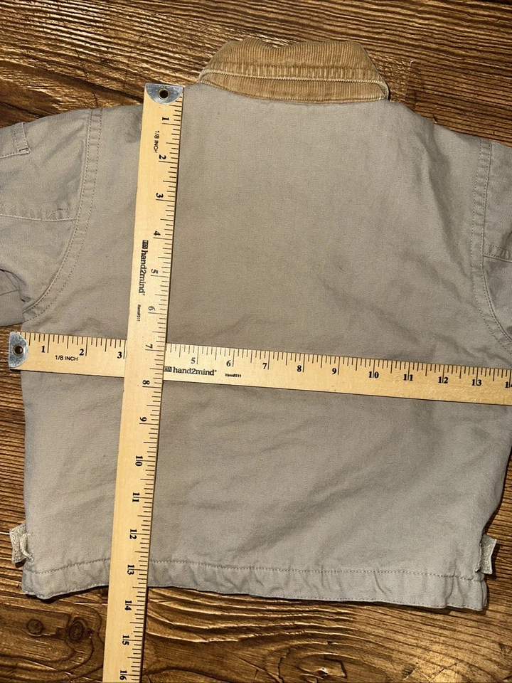 Chaqueta de Colección Años 90 Niños Estilo Carhartt Lona 24 Mo Caqui Parches Pana Cuello Foto 4 de 4