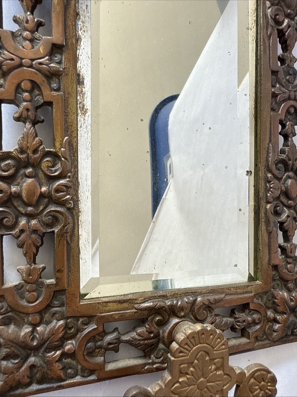 Antique Bradley & Hubbard Brass/Bronze Glass Mirror 2 Candle Wall Sconce